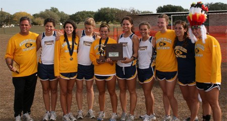 Mississippi College poses with its conference championship trophy on Saturday, Nov. 1, 2008, in Seguin, Texas.