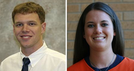 Tyler Winford of Mississippi College (left) and Lindsey Peters of Texas-Tyler become the first recipients of the ASC sportsmanship award from their respective institutions.