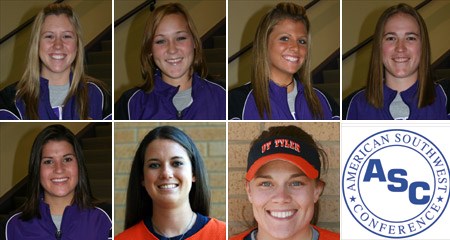 Playing against Team USA will be Mary Hardin-Baylor's Charlsie Cope (pictured top left), Kacie Kripner, Lindsey Liles, Katina Penter, Becca Ribera (pictured bottom right) and Texas-Tyler's Lindsey Peters and Megan Richardson.