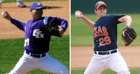 Concordia Texas junior right-handed pitcher Michael Johnson (left) and Texas-Tyler senior right-handed pitcher Brett Holland were two of 19 players from NCAA Division III selected this season